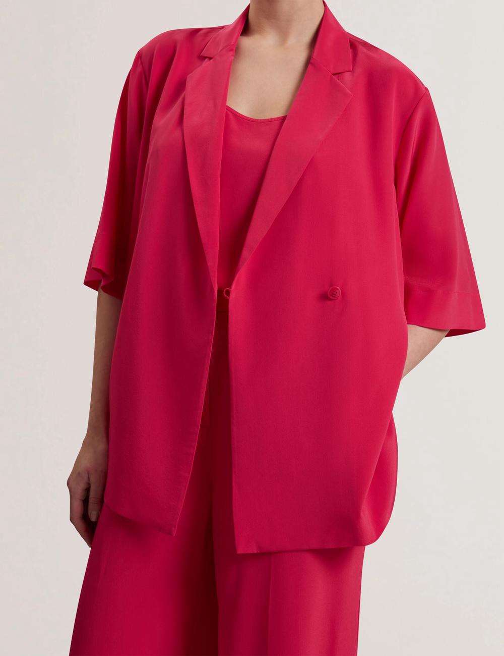 Women Ted Baker CARLOE - Silk Short Sleeve Blazers Fuchsia | KOTD54083