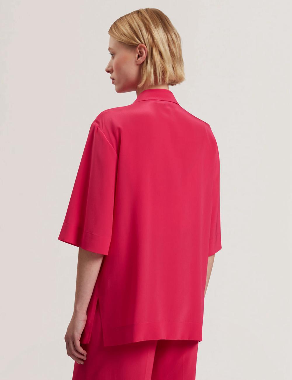 Women Ted Baker CARLOE - Silk Short Sleeve Blazers Fuchsia | KOTD54083