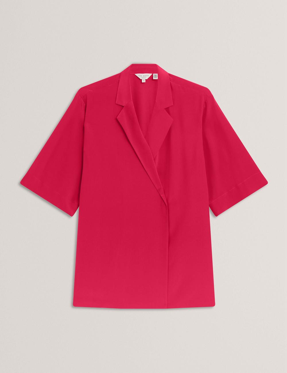 Women Ted Baker CARLOE - Silk Short Sleeve Blazers Fuchsia | KOTD54083