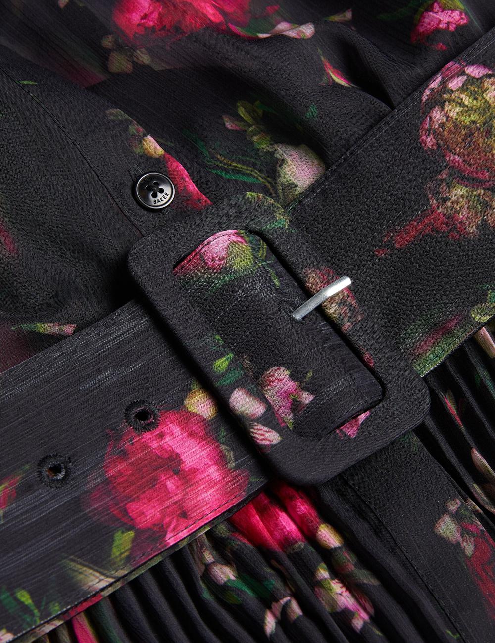 Women Ted Baker CEIBA - Floral Print Pleated Maxi Shirt Maxi Dresses Black | ADPS64927