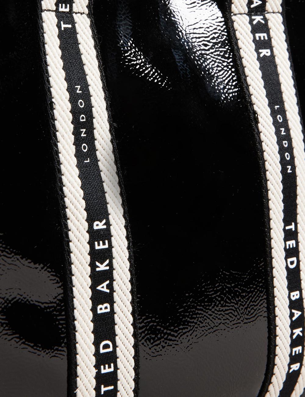 Women Ted Baker CELIANE - Branded Webbing Patent Small Tote Bags Black | HBDL19647