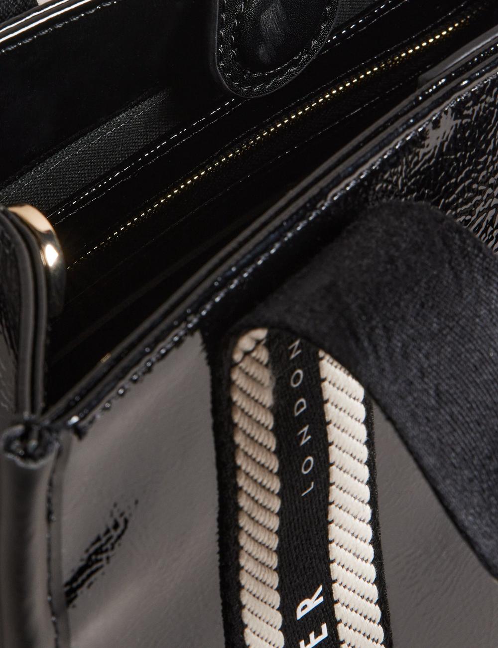 Women Ted Baker CELIANE - Branded Webbing Patent Small Tote Bags Black | HBDL19647