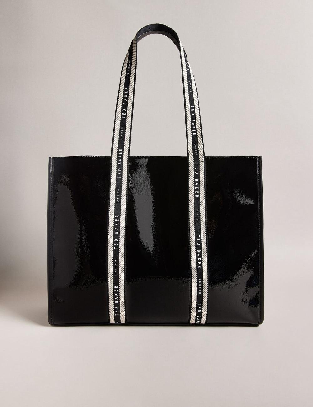 Women Ted Baker CELINIE - Branded Webbing Faux Leather Tote Bags Black | CVPE08345