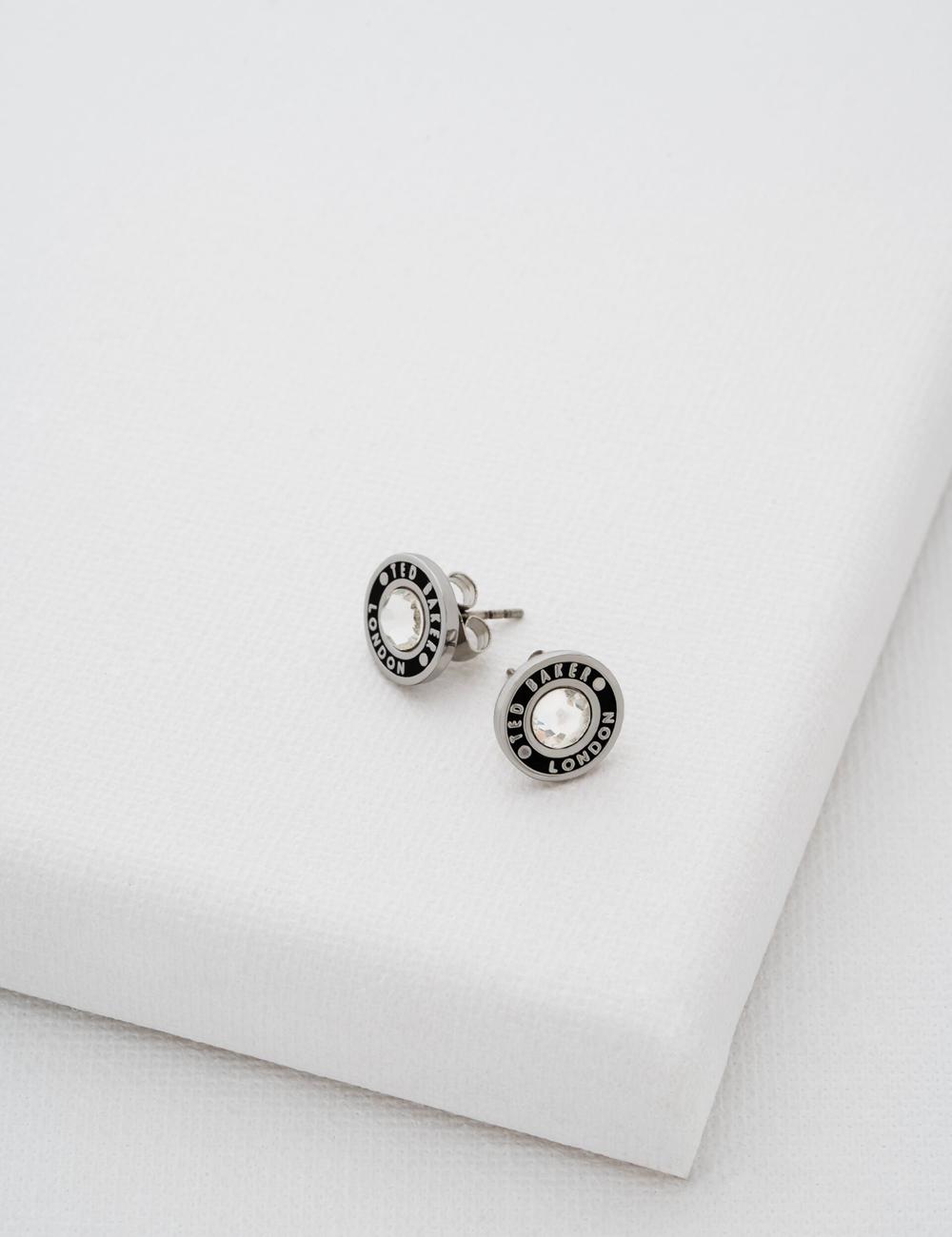 Women Ted Baker CHERELLE - Branded Crystal Button Stud Earrings Silver | GEUP41635