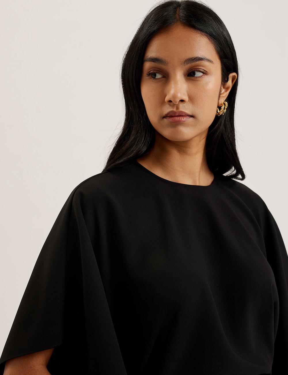 Women Ted Baker CHERIKA - Batwing Short Sleeve Satin Blouses Black | YPUJ65348