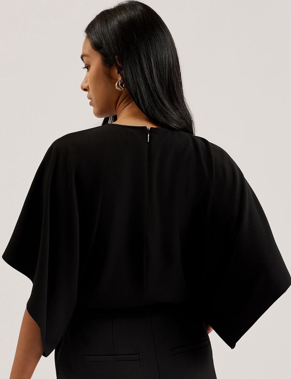 Women Ted Baker CHERIKA - Batwing Short Sleeve Satin Blouses Black | YPUJ65348