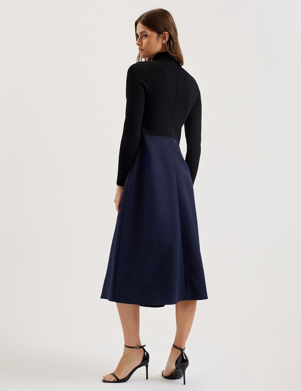 Women Ted Baker CHIRA - Knit Bodice With Wrap Skirt Midi Dresses Black | GPWB81627