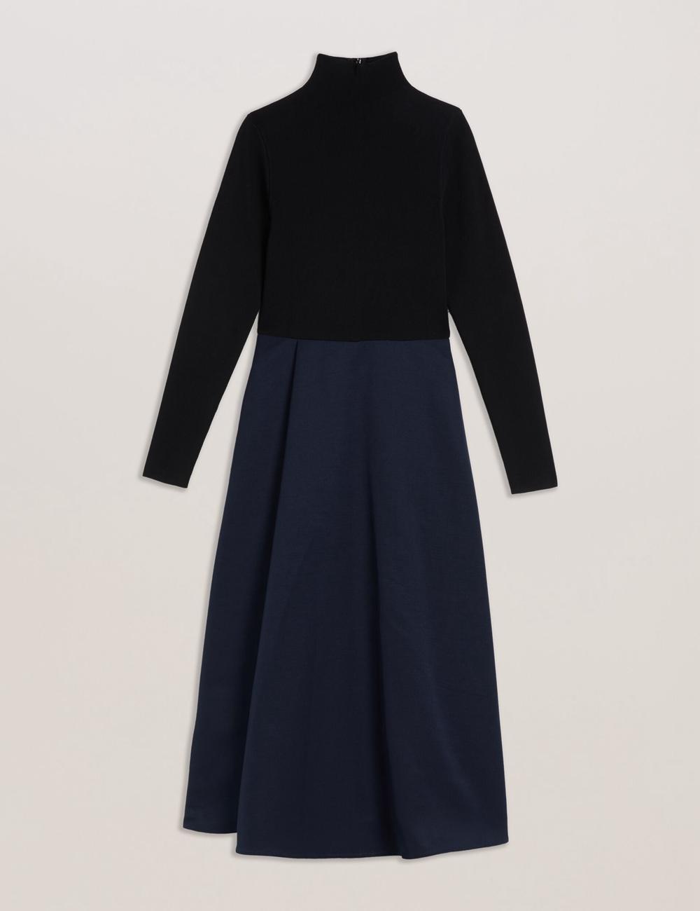 Women Ted Baker CHIRA - Knit Bodice With Wrap Skirt Midi Dresses Black | GPWB81627