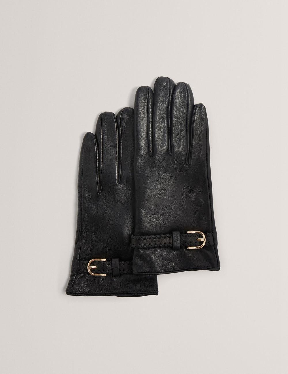 Women Ted Baker CLAIREL - Buckle Cuff Leather Gloves Black | RBYD82490