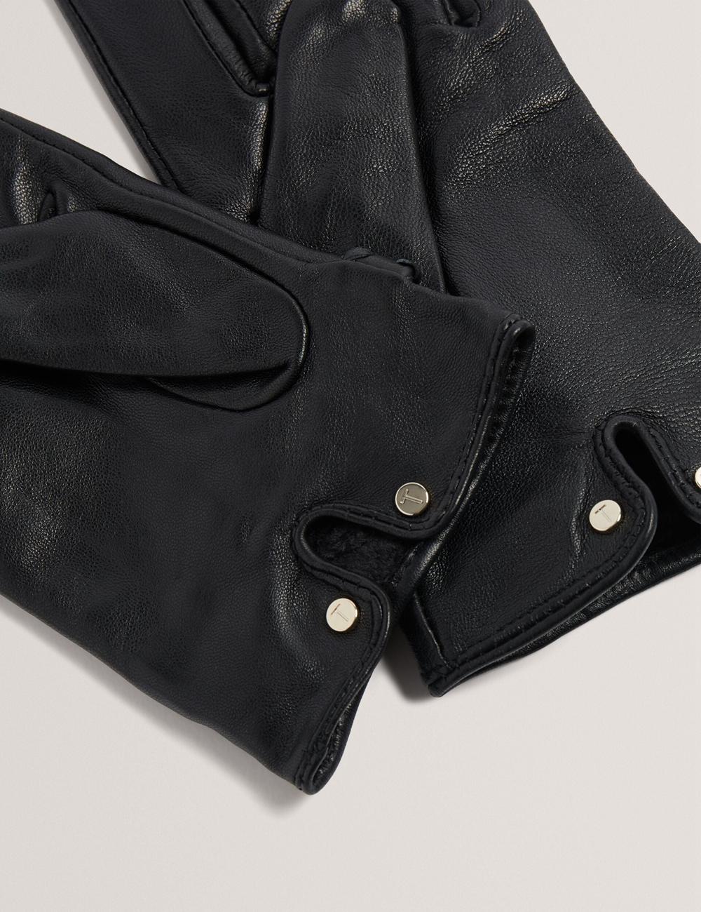 Women Ted Baker CLAIREL - Buckle Cuff Leather Gloves Black | RBYD82490