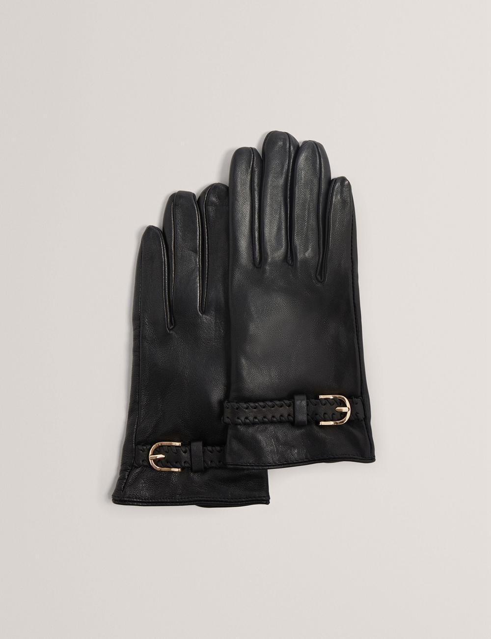 Women Ted Baker CLAIREL - Buckle Cuff Leather Gloves Black | RBYD82490
