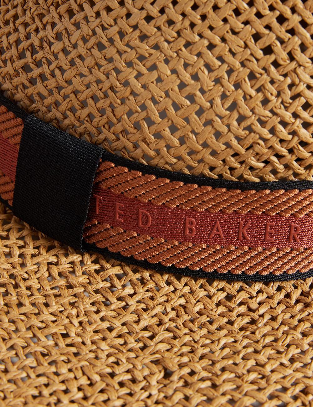 Women Ted Baker CLAIRIE - Straw Webbing Trim Fedora Hats Ecru | LEMT80617