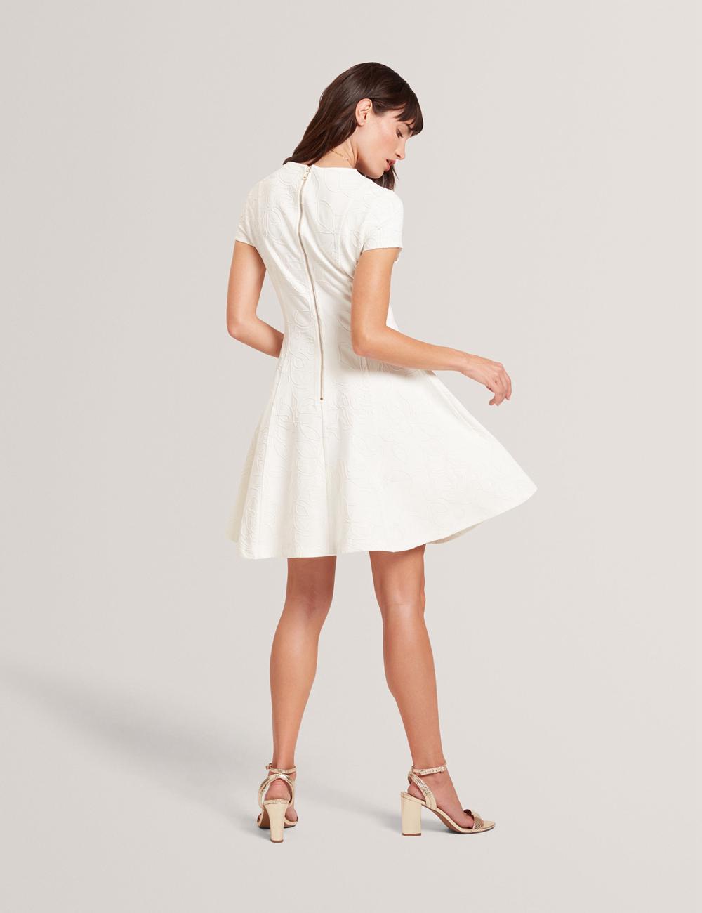 Women Ted Baker CLODAA - Embroidered Short Sleeve Skater Mini Dresses Ivory | NKHY12430