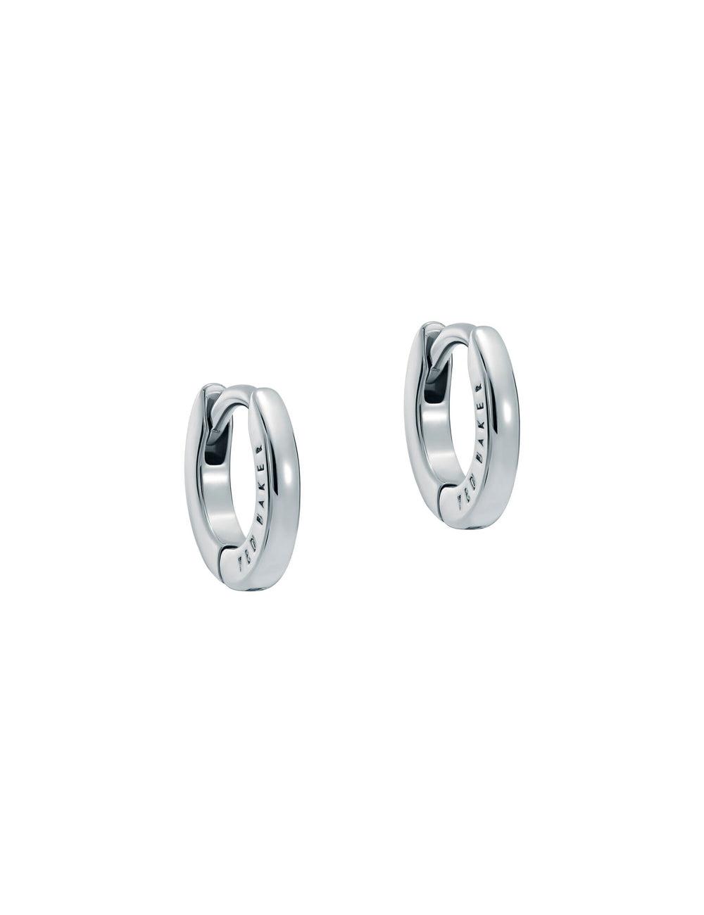 Women Ted Baker CRISETE - Engraved Logo Huggie Hoop Earrings Silver | HNXW52764