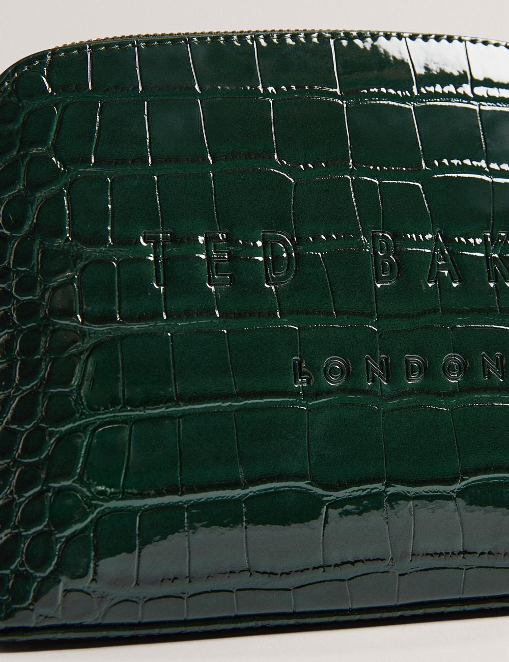 Women Ted Baker CROCALA - Croc Effect Faux Leather Make-Up Bags Mid-Green | UQOY47830