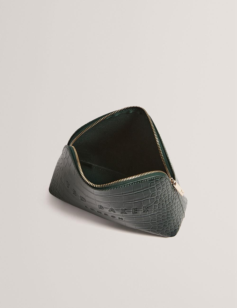 Women Ted Baker CROCALA - Croc Effect Faux Leather Make-Up Bags Mid-Green | UQOY47830