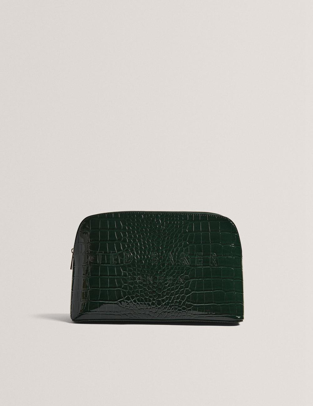 Women Ted Baker CROCANA - Croc Texture Faux Leather Wash Bags Mid-Green | TMSB10693