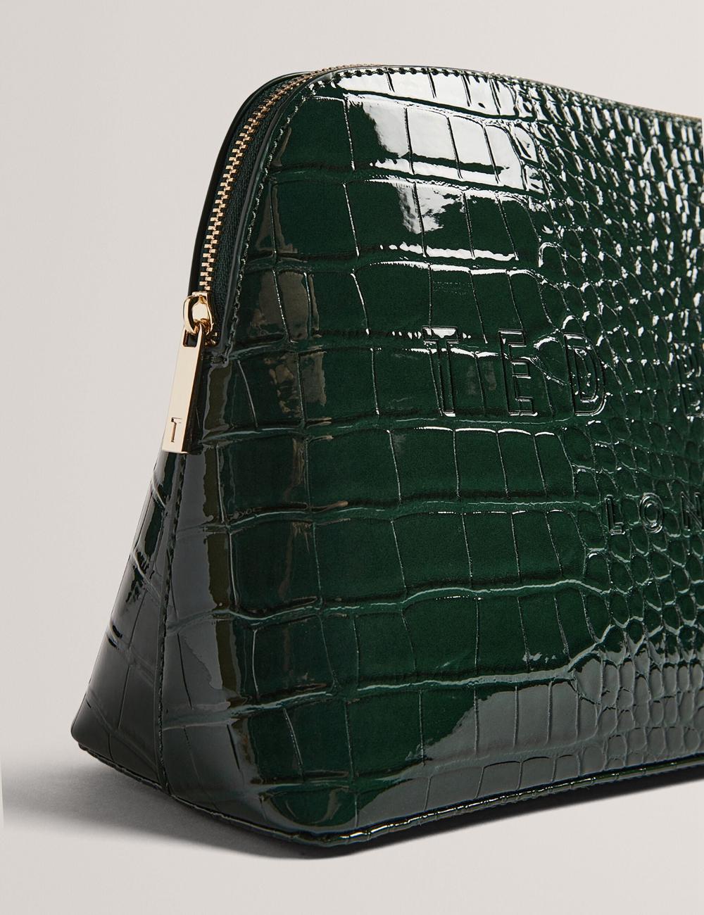 Women Ted Baker CROCANA - Croc Texture Faux Leather Wash Bags Mid-Green | TMSB10693