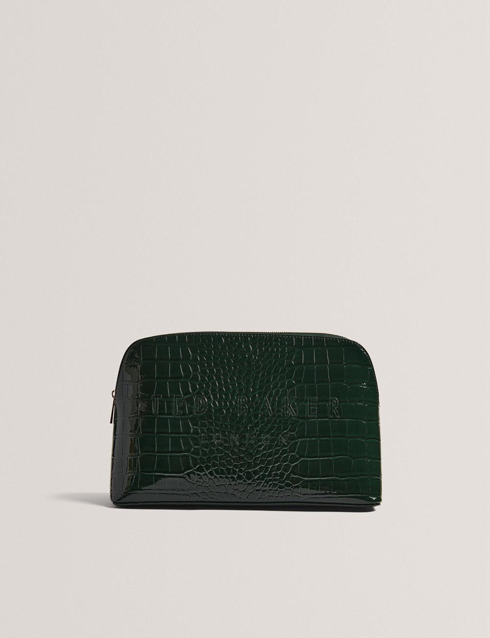 Women Ted Baker CROCANA - Croc Texture Faux Leather Wash Bags Mid-Green | TMSB10693