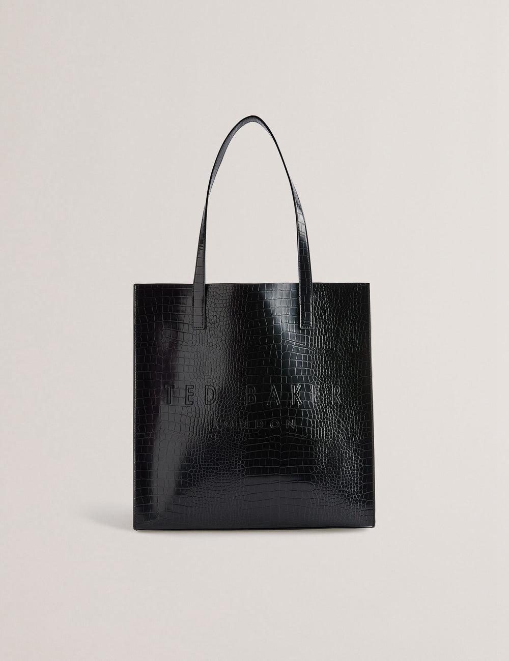 Women Ted Baker CROCCON - Large Croc Texture Icon Tote Bags Black | VZPR69458