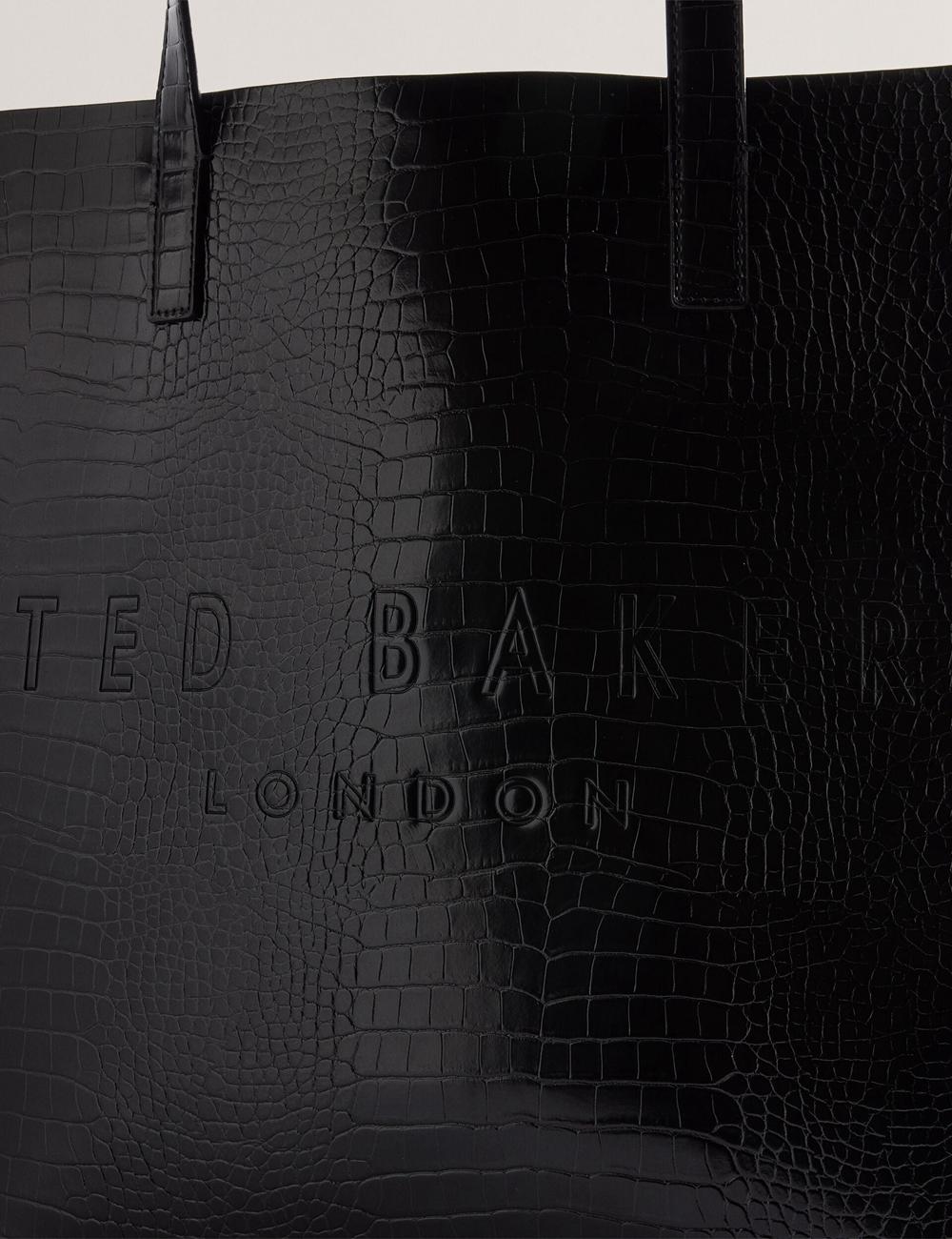 Women Ted Baker CROCCON - Large Croc Texture Icon Tote Bags Black | VZPR69458