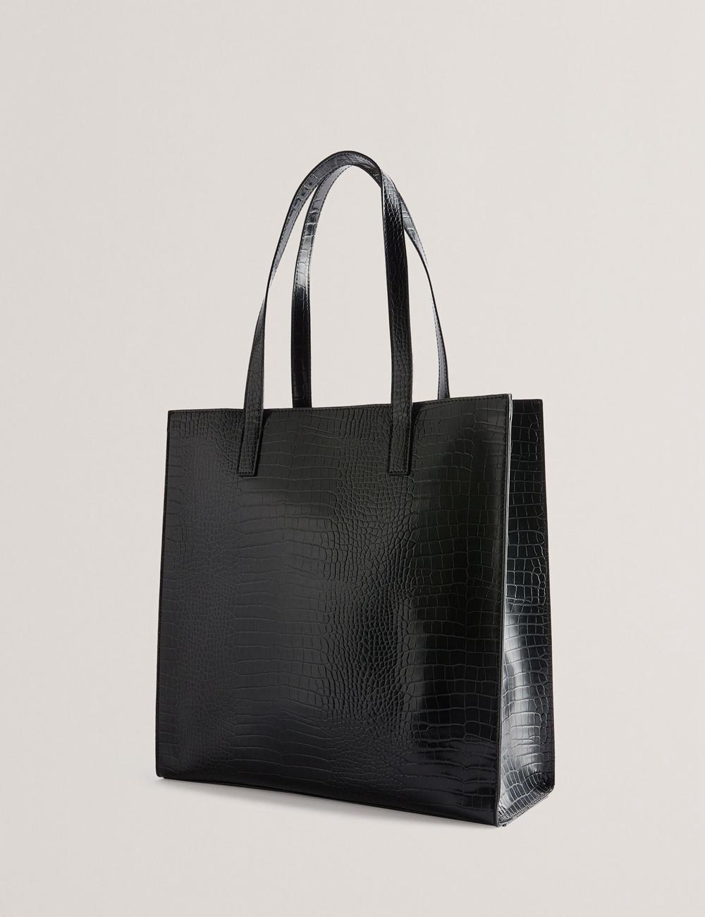 Women Ted Baker CROCCON - Large Croc Texture Icon Tote Bags Black | VZPR69458