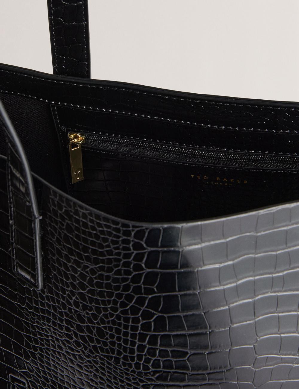 Women Ted Baker CROCCON - Large Croc Texture Icon Tote Bags Black | VZPR69458