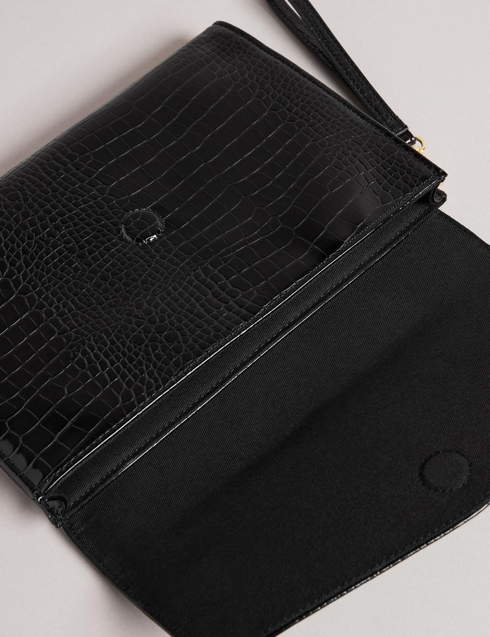 Women Ted Baker CROCEY - Croc Effect PU Envelope Clutch Clutch Bags Black | XOMR79312