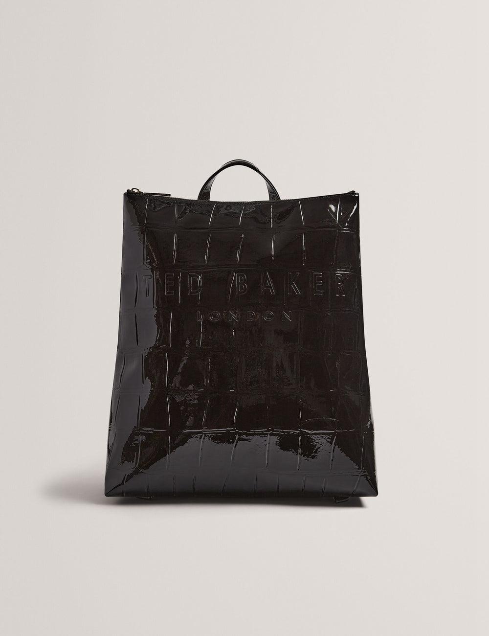 Women Ted Baker CROCLEE - Croc Effect Faux Leather Backpack Backpacks Black | AFXW39128
