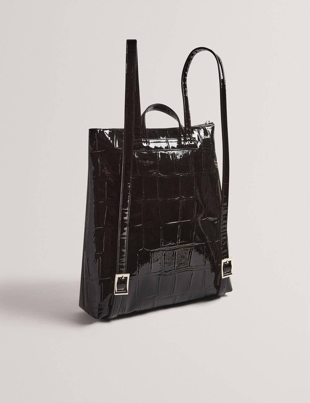 Women Ted Baker CROCLEE - Croc Effect Faux Leather Backpack Backpacks Black | AFXW39128