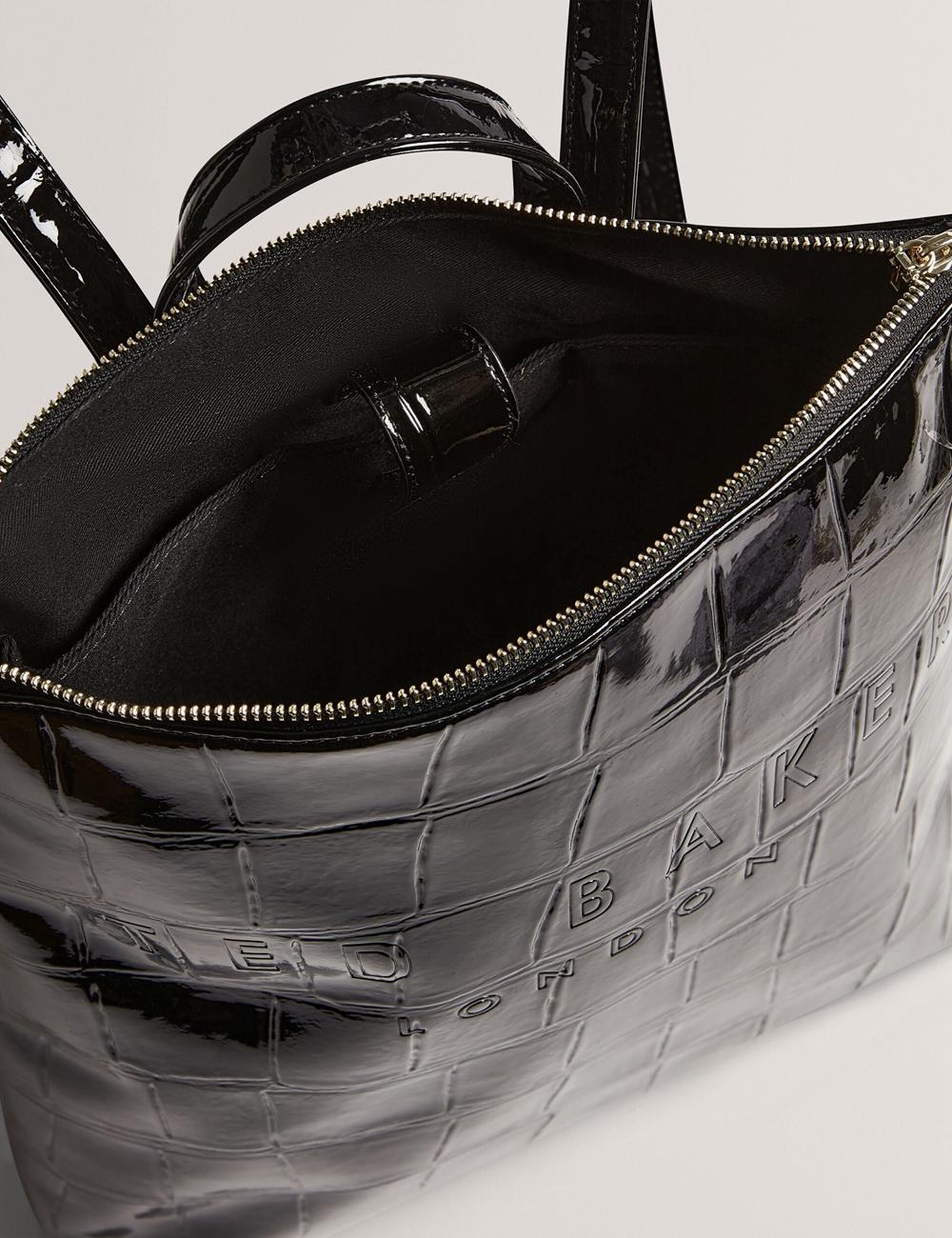 Women Ted Baker CROCLEE - Croc Effect Faux Leather Backpack Backpacks Black | AFXW39128