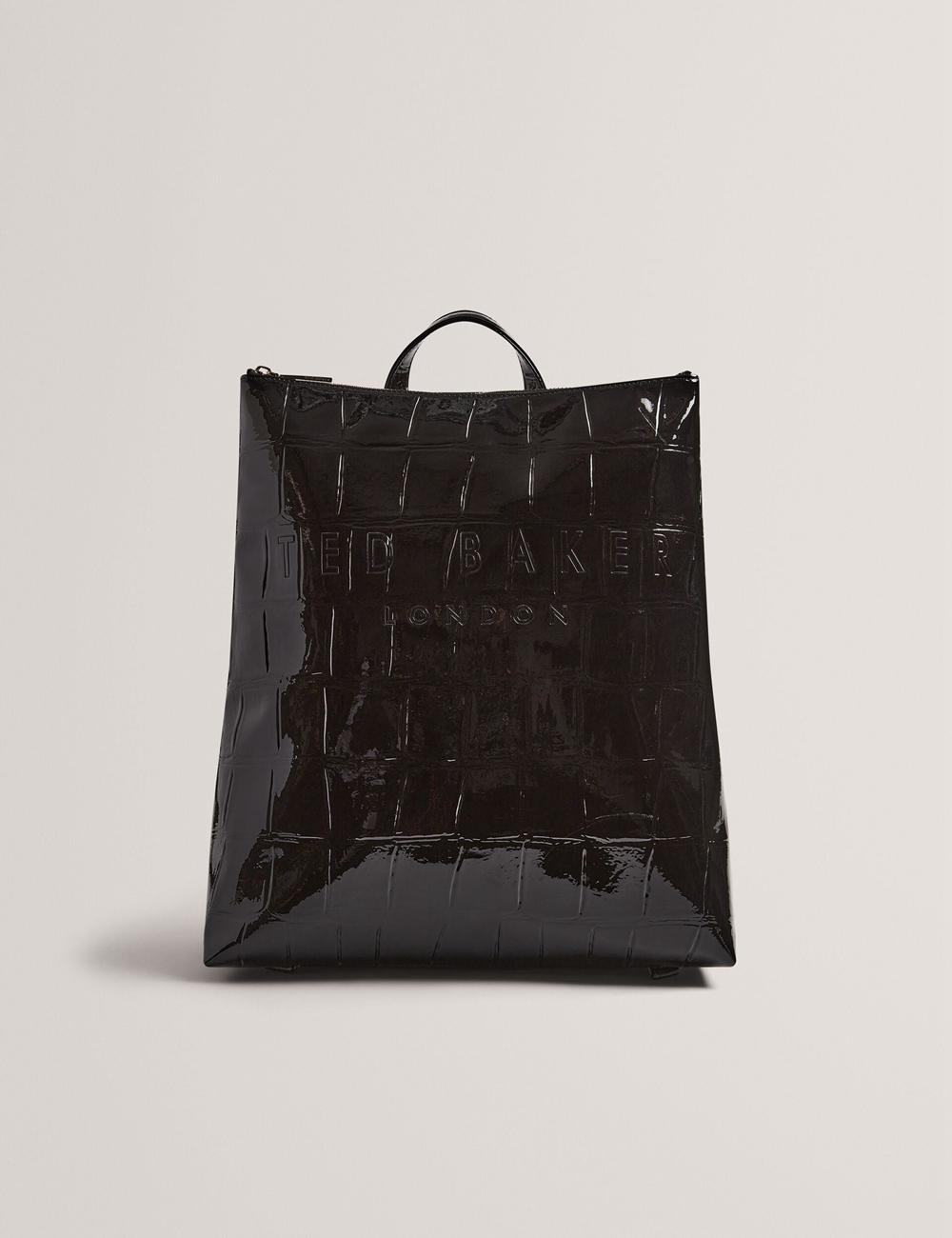 Women Ted Baker CROCLEE - Croc Effect Faux Leather Backpack Backpacks Black | AFXW39128