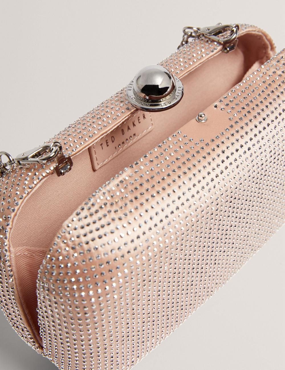 Women Ted Baker CRYZELA - Crystal Embellished Satin Hard Clutch Bag Pink | SEWZ06538