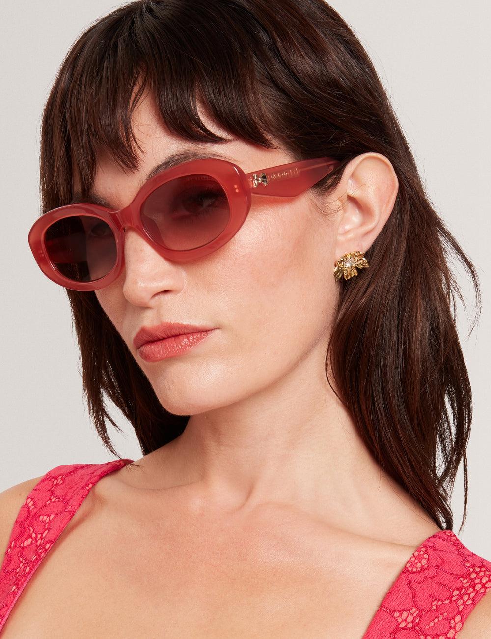 Women Ted Baker DAISIE - Chunky Oval Bow Detail Sunglasses Rose Pink | ICBP64753