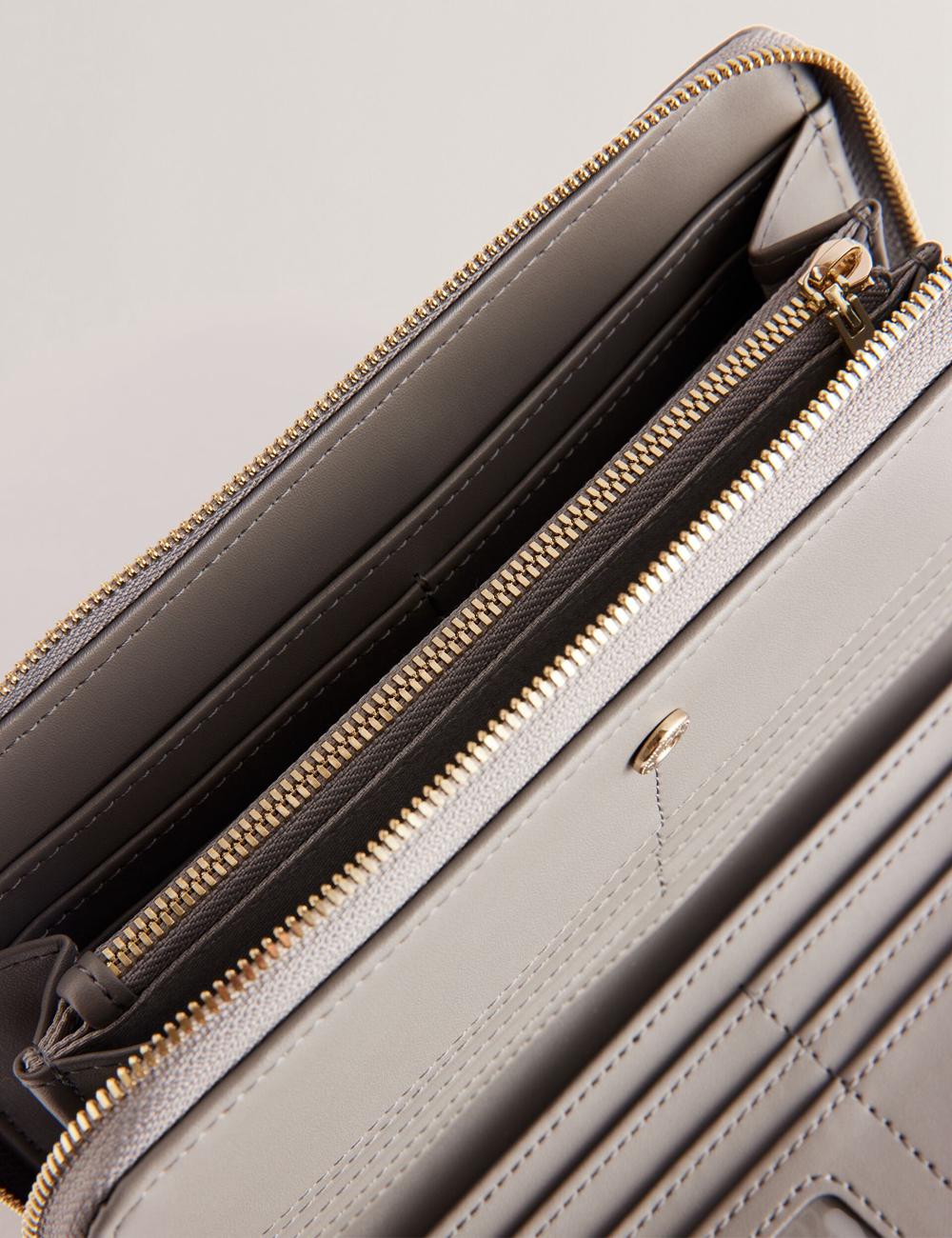Women Ted Baker DALIEA - Large Textured Leather Zip Around Purses Mid-Grey | YBGH27598