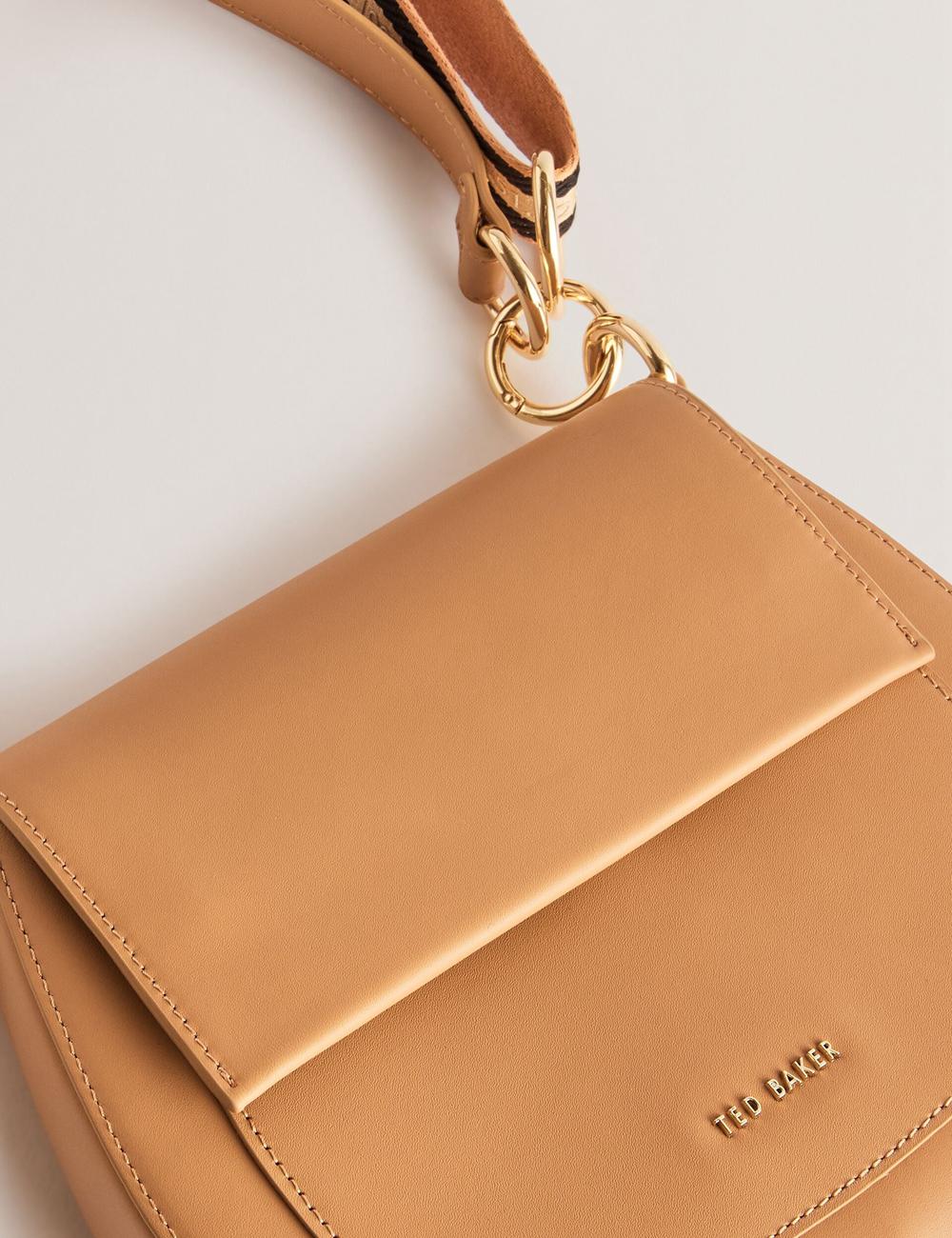 Women Ted Baker DARCELL - Leather Webbing Crossbody Satchel Satchel Bags Taupe | ZUHQ57201
