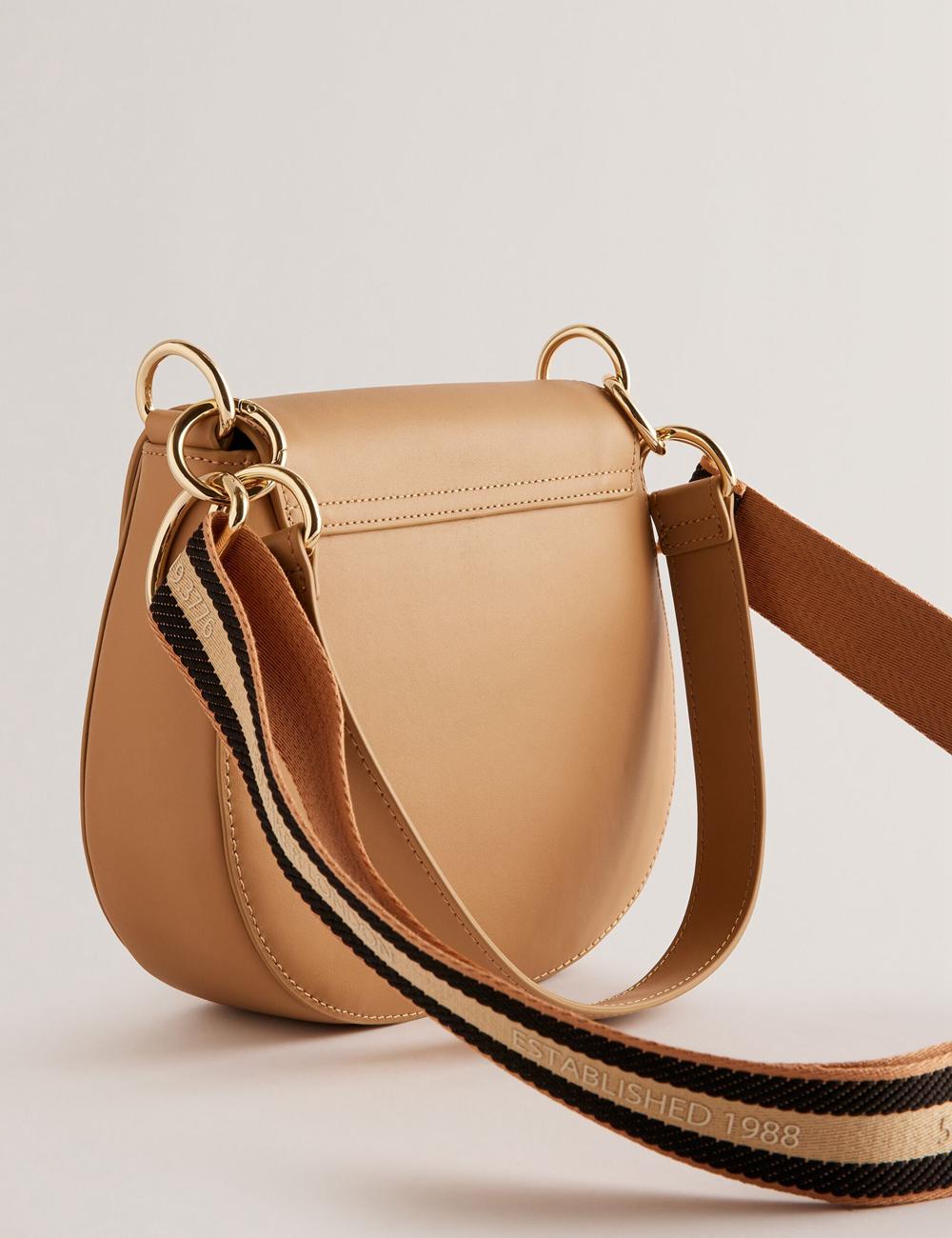 Women Ted Baker DARCELL - Leather Webbing Crossbody Satchel Satchel Bags Taupe | ZUHQ57201