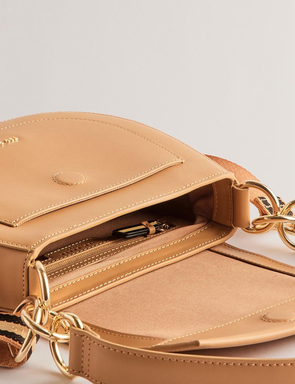 Women Ted Baker DARCELL - Leather Webbing Crossbody Satchel Satchel Bags Taupe | ZUHQ57201
