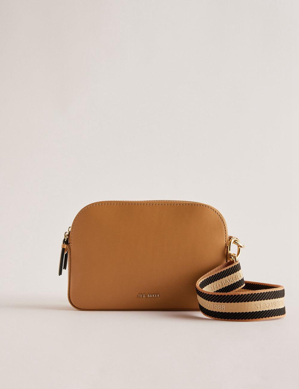 Women Ted Baker DARCELO - Leather Double Zip Crossbody Camera Camera Bag Taupe | LVKA46238