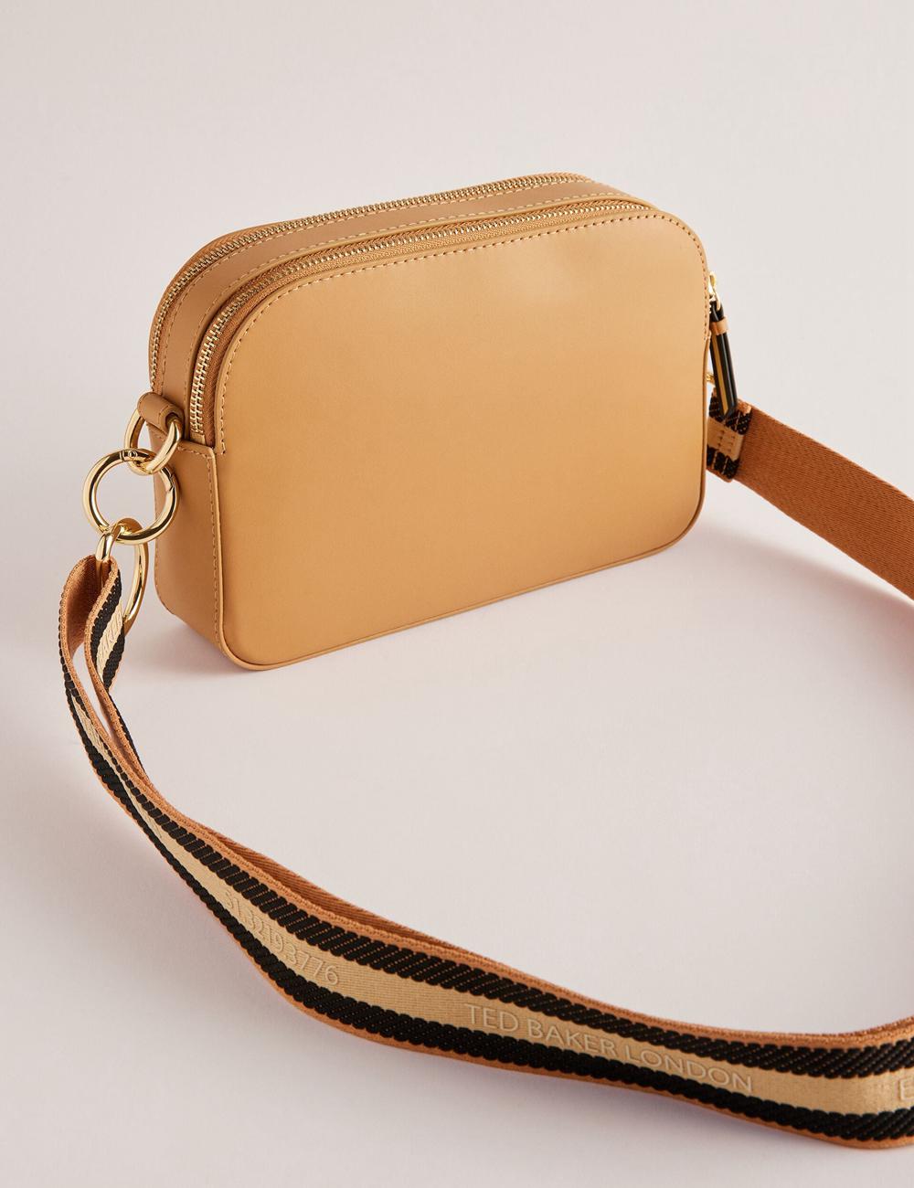 Women Ted Baker DARCELO - Leather Double Zip Crossbody Camera Camera Bag Taupe | LVKA46238