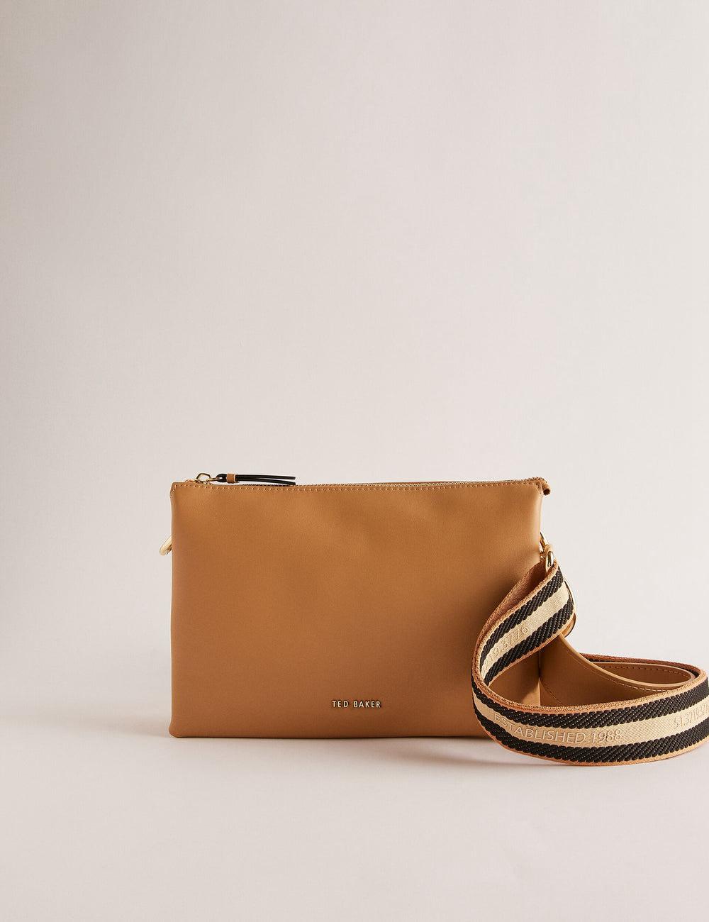 Women Ted Baker DARCEYY - Leather With Webbing Strap Crossbody Bags Taupe | KAEY68493