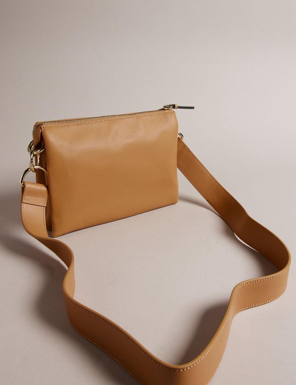 Women Ted Baker DARCEYY - Leather With Webbing Strap Crossbody Bags Taupe | KAEY68493