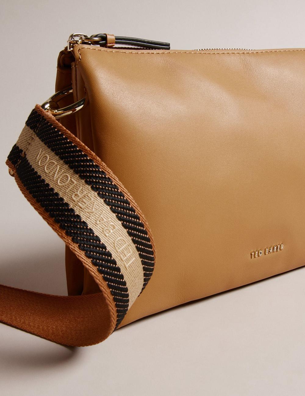 Women Ted Baker DARCEYY - Leather With Webbing Strap Crossbody Bags Taupe | KAEY68493