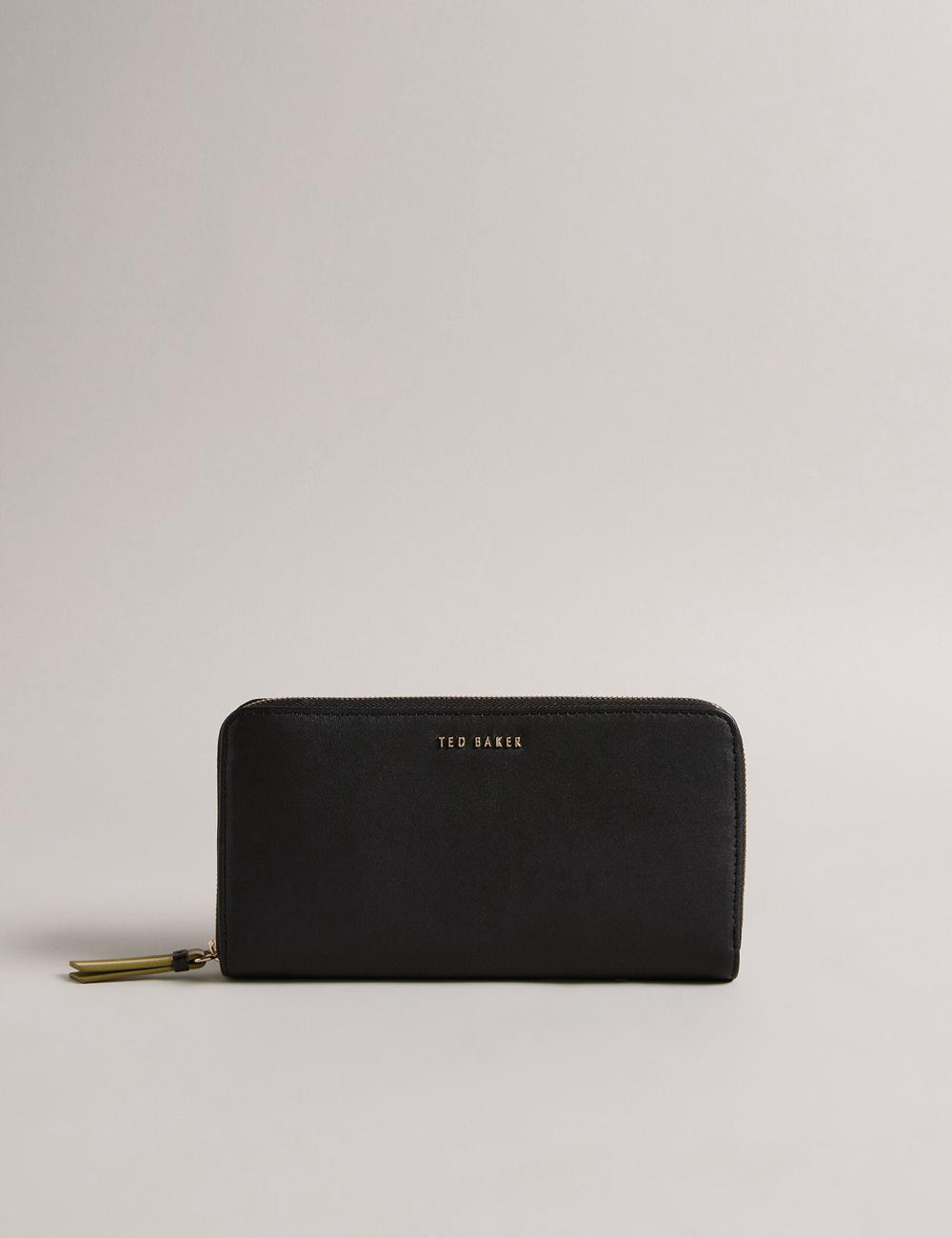 Women Ted Baker DARCIEA - Smooth Leather Zip Around Large Purses Black | UBLM43051