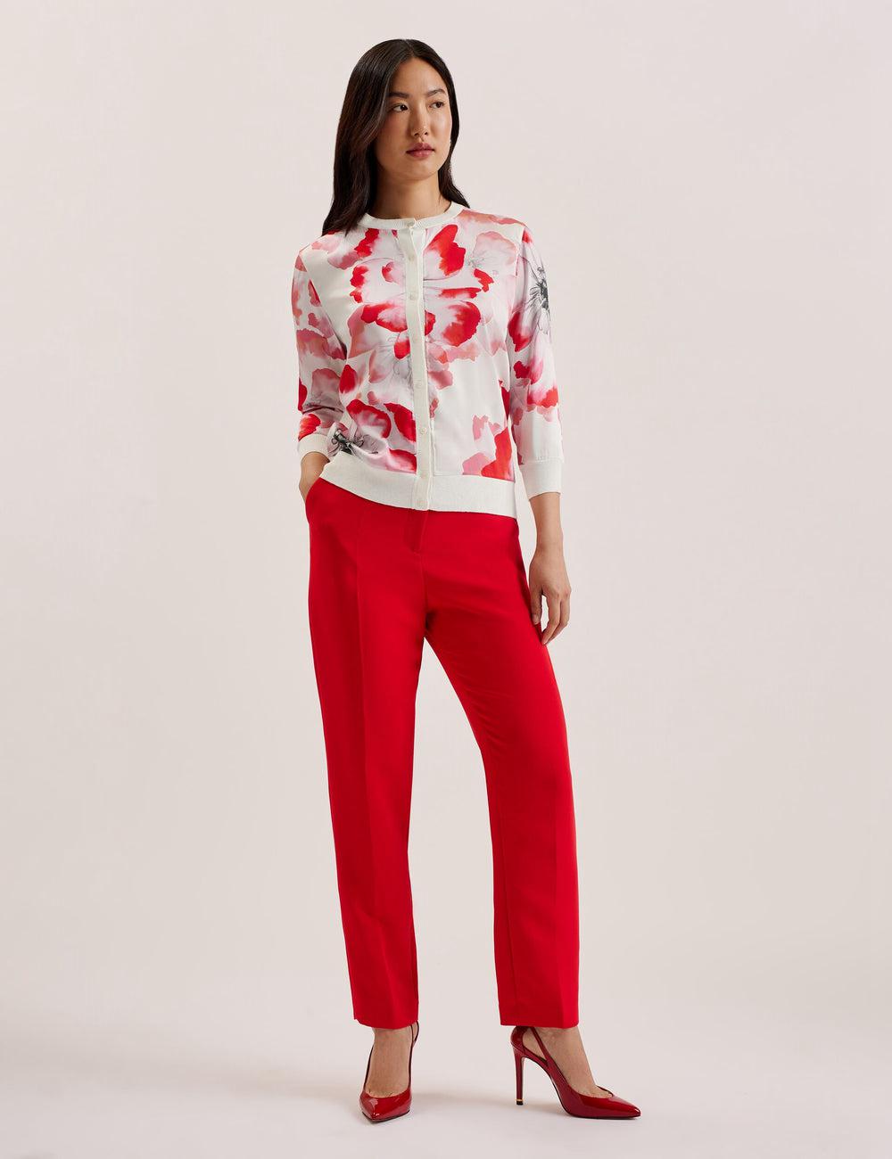 Women Ted Baker DARCIYY - Printed Front 3/4 Sleeve Cardigans Ivory | CNQB53780