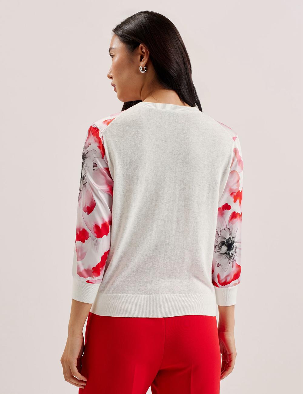 Women Ted Baker DARCIYY - Printed Front 3/4 Sleeve Cardigans Ivory | CNQB53780