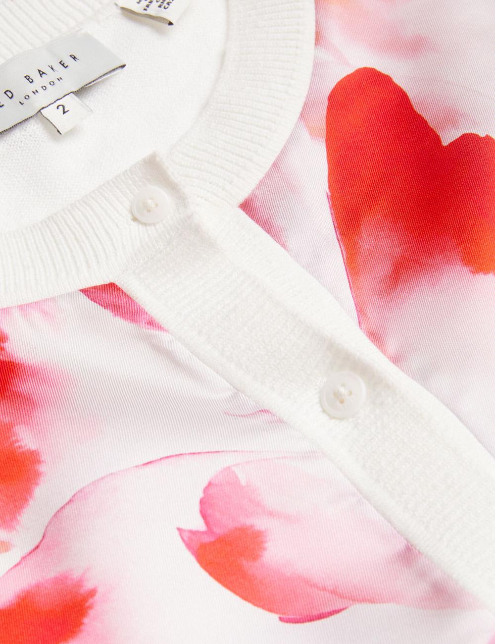 Women Ted Baker DARCIYY - Printed Front 3/4 Sleeve Cardigans Ivory | CNQB53780