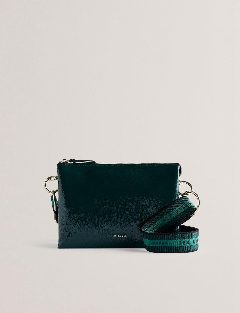 Women Ted Baker DAWCEY - Crinkled Patent Leather Crossbody Bags Mid-Green | RHPZ75609