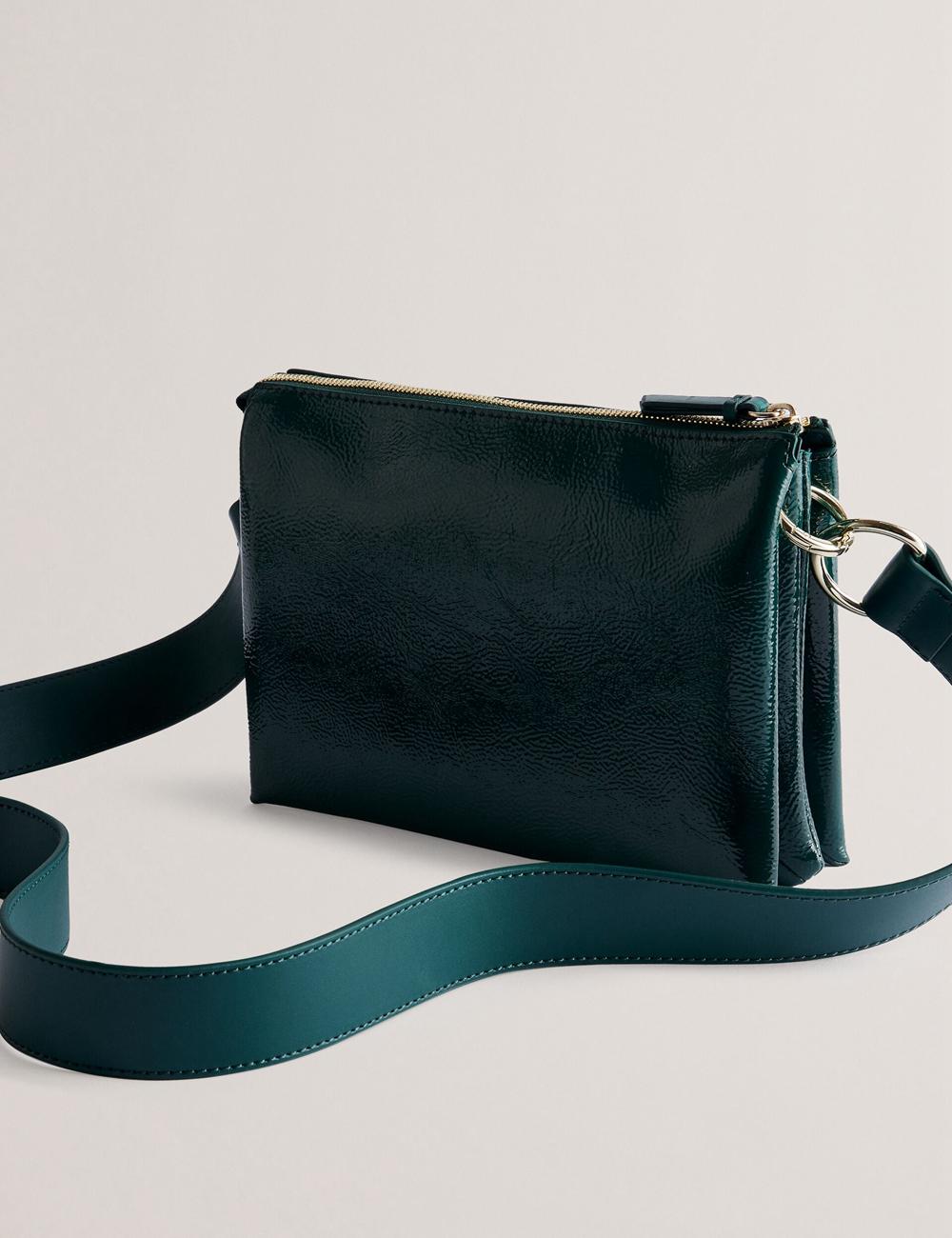 Women Ted Baker DAWCEY - Crinkled Patent Leather Crossbody Bags Mid-Green | RHPZ75609