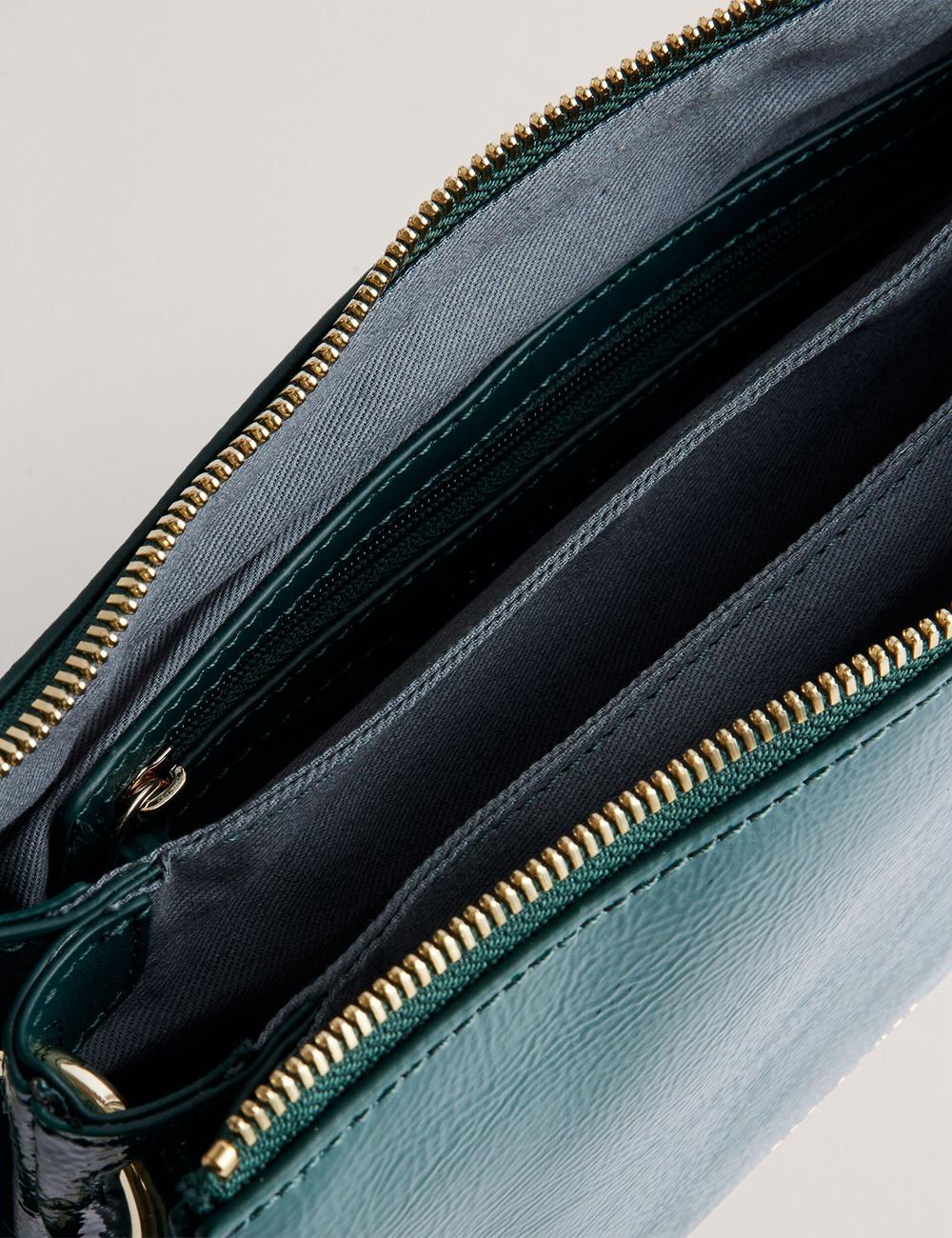 Women Ted Baker DAWCEY - Crinkled Patent Leather Crossbody Bags Mid-Green | RHPZ75609
